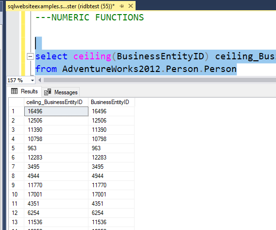 SQL CEILING() Function