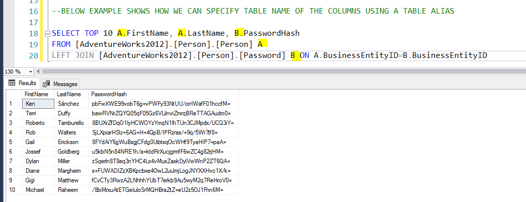 SQL- Using a Alias Table name