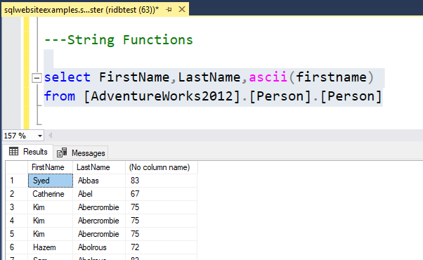 SQL-ASCII() Funtion