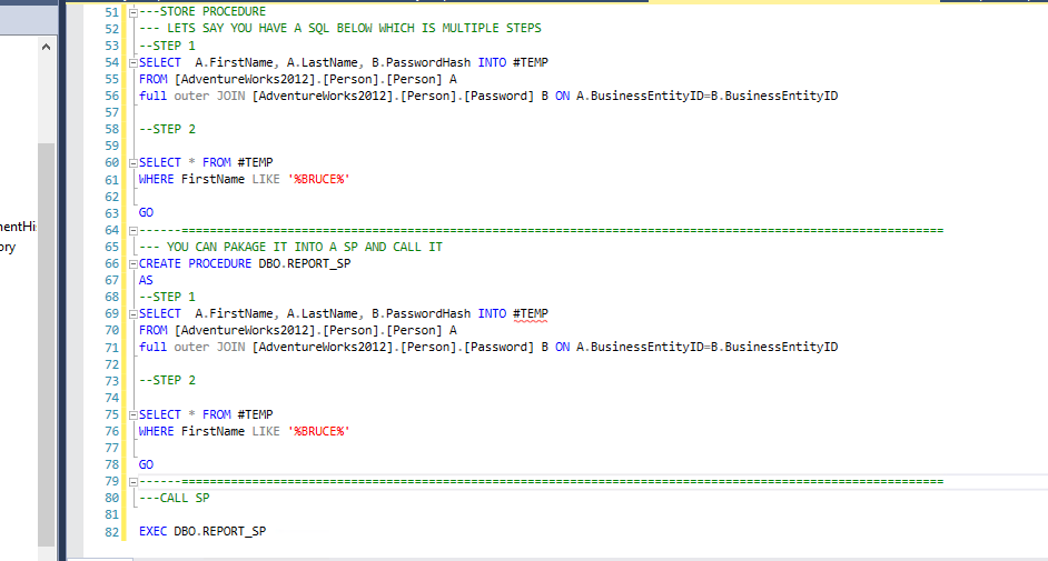 Creating Store procedure in T-SQL
