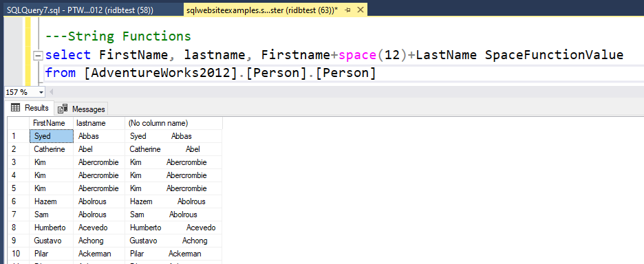 SQL-SPACE() Funtion