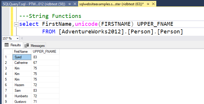 SQL-UNICODE() Funtion