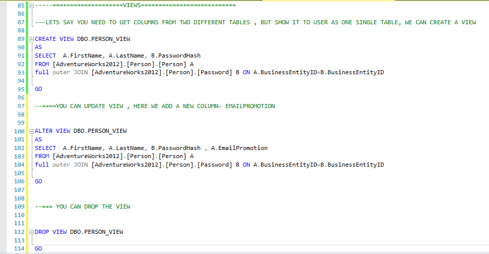 Creating SQL views from tables.